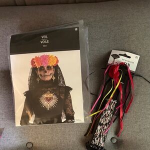 Day of the Dead Veil and Fan Halloween Accessories NEW in package